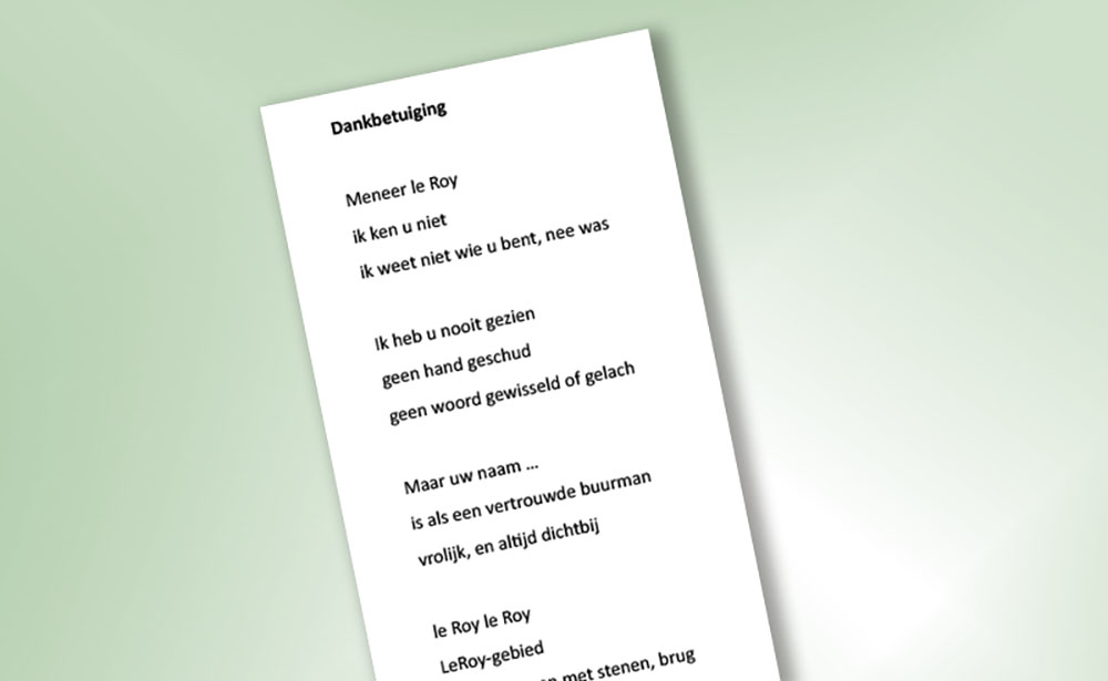Dankbetuiging van Wietskje Cuperus aan Le Roy