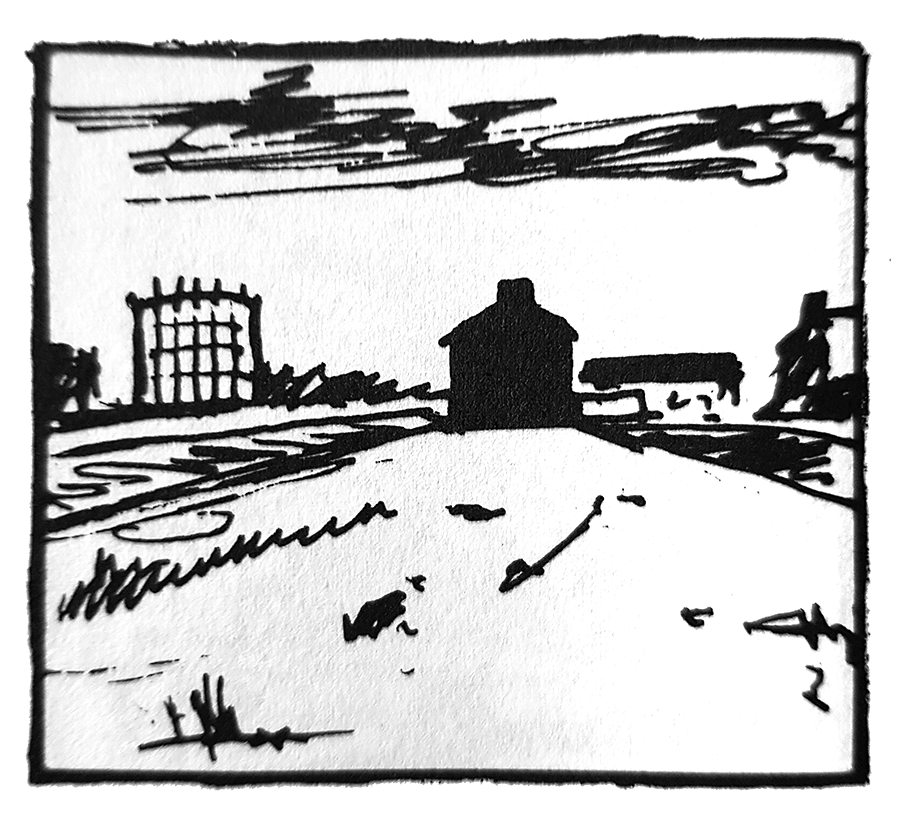 Begin van de Le Roy tuin met rechts de gashouder